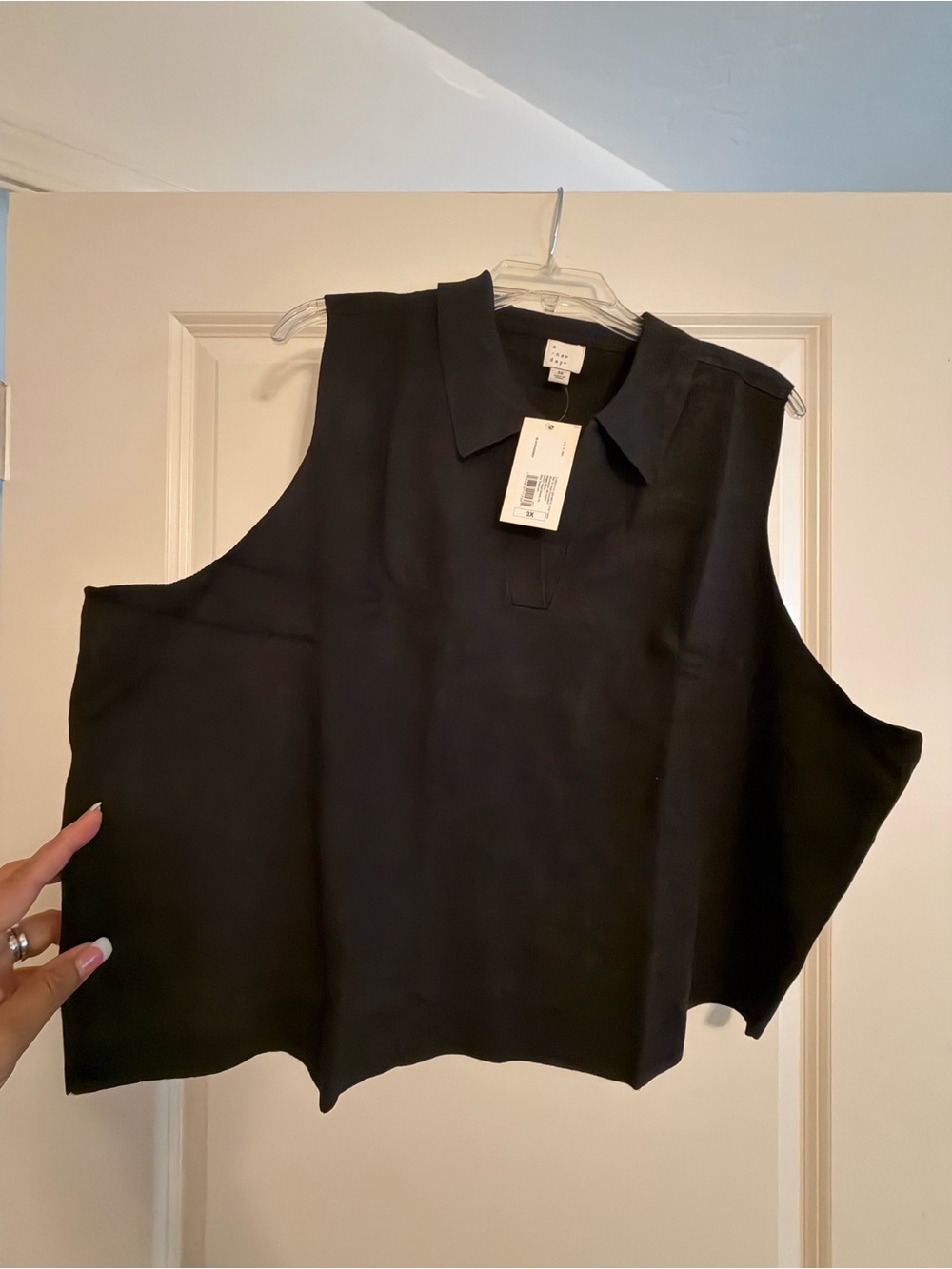 a new day Black Sleeveless Collared Tank